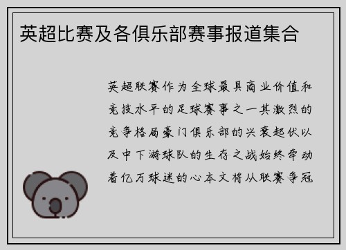 英超比赛及各俱乐部赛事报道集合