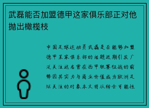武磊能否加盟德甲这家俱乐部正对他抛出橄榄枝